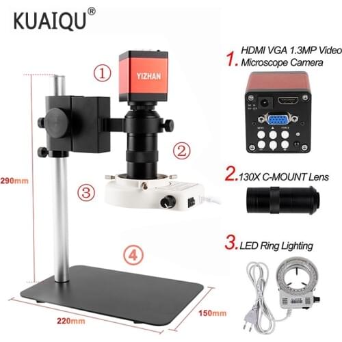 Digital Microscope 13MP for Electronics 130X C Mount Lens HDMI-compatible VGA Industrial Digital Video Microscope Camera Solder