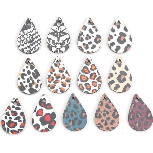DoreenBeads Wood Charms Pendant Drop Snake Skin Leopard Print Jewelry Accessories Findings 23mm( 7/8") x 15mm( 5/8"), 30 PCs