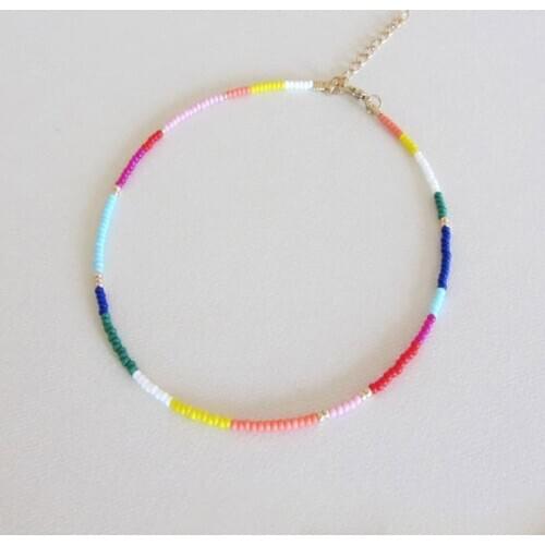 Boho rainbow beads short necklace 2020 kpop aesthetic women beautiful beaded accessories handmade stackable colorful choker