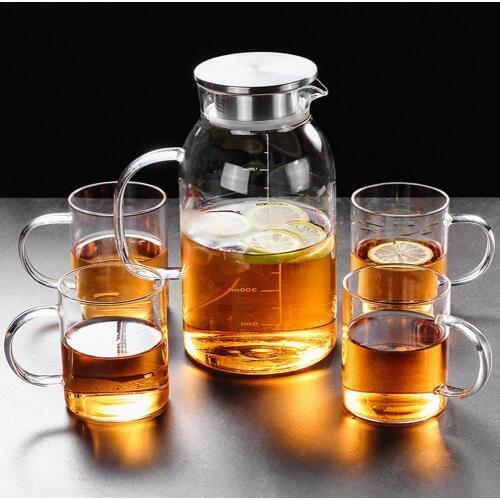 Glass Scale Water Pitcher High Temperature Resistance with Handle Lid Thickened Pitcher for Home Office Make tea Use