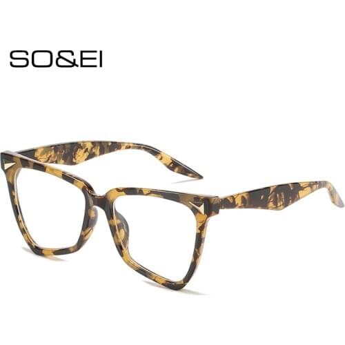 SO&EI Fashion Cat Eye Irregular Women Anti-Blu-Ray Eyewear Vintage Rivet Decoration Clear Lens Glasses Frame Men Computer Goggle