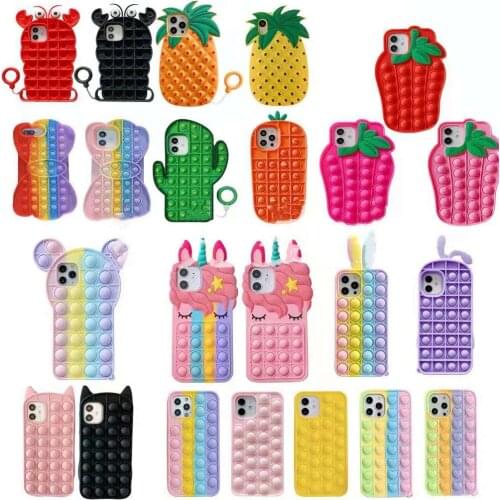 Relive Stress Phone Case For Iphone X XR XS 12 11 Pro Max 6 6s 7 8 Plus Pop Fidget Toys Push Is Bubble Soft Silicone Phone Case