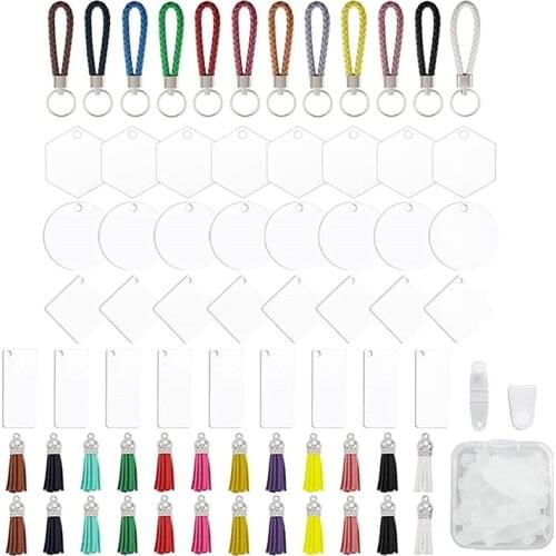 Acrylic Keychain Blanks Kit, Including Key Rings,Key Chain, Tassels, Woven Keychains for DIY Keychain Vinyl Crafting