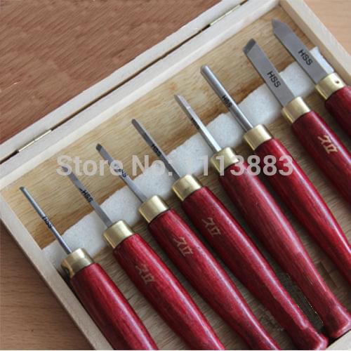 8PCS HSS Miniature Woodturning Chisel SET For Small Details Packed with Wooden Box