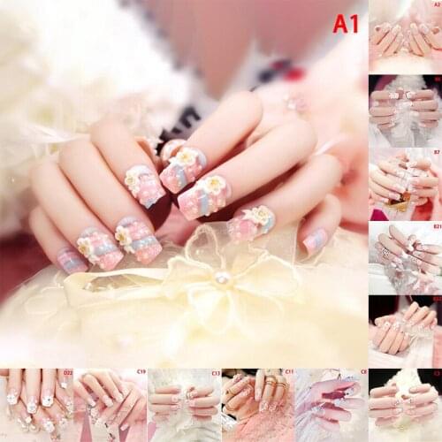 Fake Nails With Glue Wedding Bride Full Nail Tips Middle-Long French