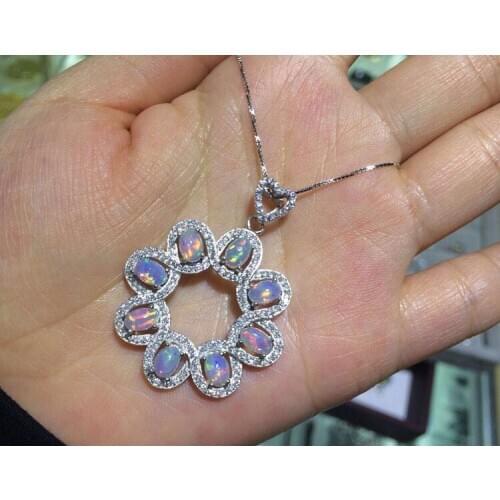925 sterling silver real Natural opal Pendants send necklace fine Jewelry trendy wedding wholesale 4*6mm