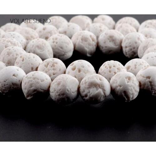 Natural White Volcanic Lava Stone Beads For Jewelry Making DIY Round Loose Spacer Rock Beads Bracelet Necklace 6/8/10/12mm 15