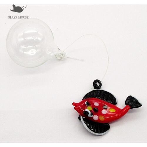New Custom handmade glass floating bubble fish Figurine aquarium decor accessories pendant miniature colorful sea animal statue