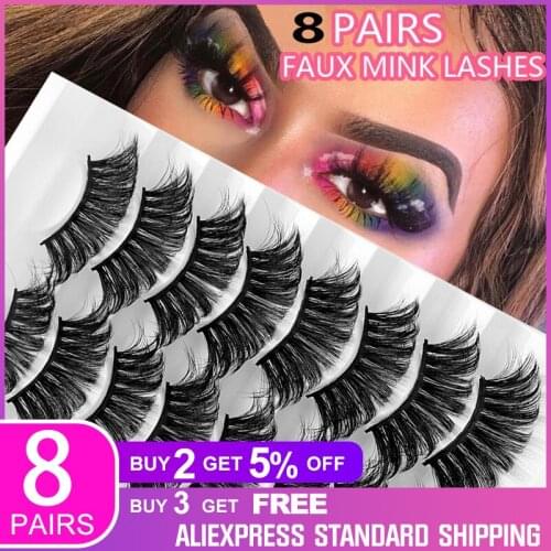 NEW 8Pairs 3D Faux Mink Eyelashes Natural Thick Long False Eyelashes Dramatic Fake Lashes Makeup Extension Eyelashes Makeup