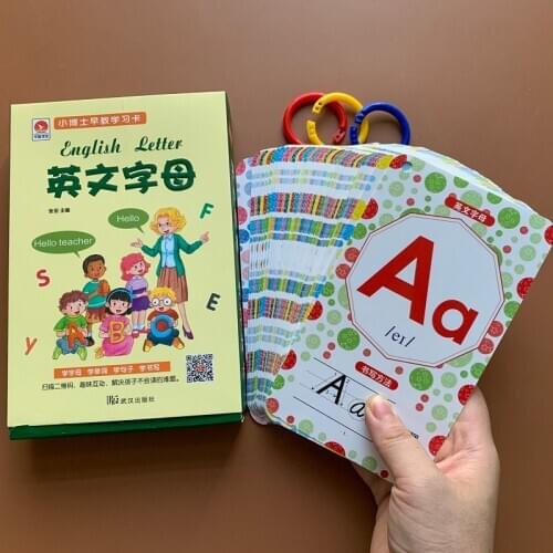 Age 2-6 Children Learn English Cards Thicken Waterproof 26 English Letters Words Teaching Material Card First Grade Picture Book