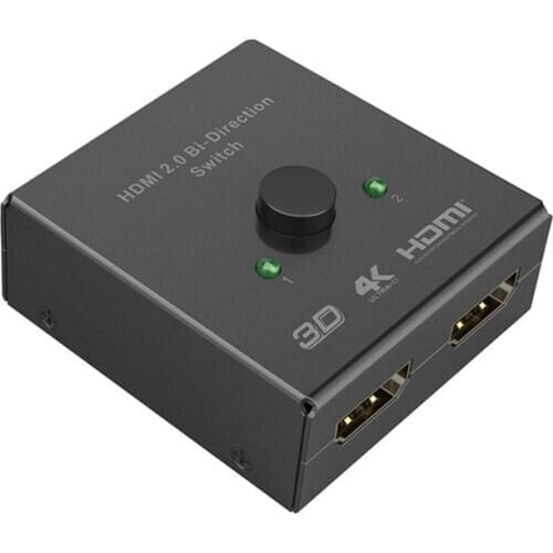 HDMI Switcher 2 Ports Bi-direction Manual Switch 2 x 1/1 x 2 HDMI Hub-HDCP Passthrough-Supports Ultra HD 4K 3D 1080P