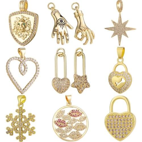 Juya DIY Luxury Gold Lion Hamsa Hand Evil Eye Love Heart Locket Lips Snowflake Charms For Women Handmade Pendant Jewerly Making