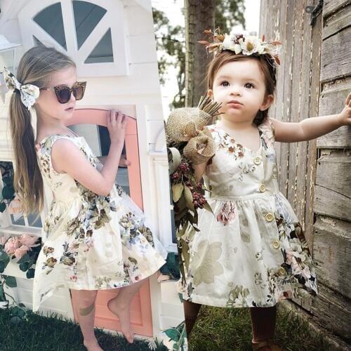 Pudcoco 2020 Toddler Kids Baby Girl Clothes Sister Matching Floral Romper Dress Outfit Set