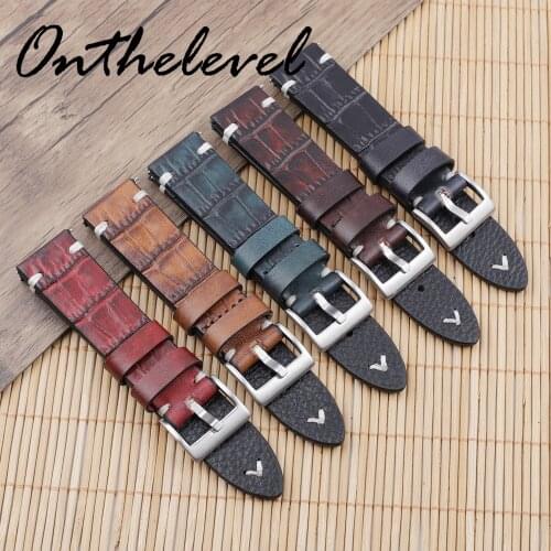 Genuine Leather Watch Strap 18mm 20mm 22mm 24mm Quick Release Watch Belt Handmade Alligator Stitching Watchband Replacement