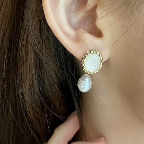 Besimpol Real 925 Sterling Silver Stud Earrings Baroque Type Irregular Pearl Rear-hanging Earrings For Women Simple Fine Jewelry