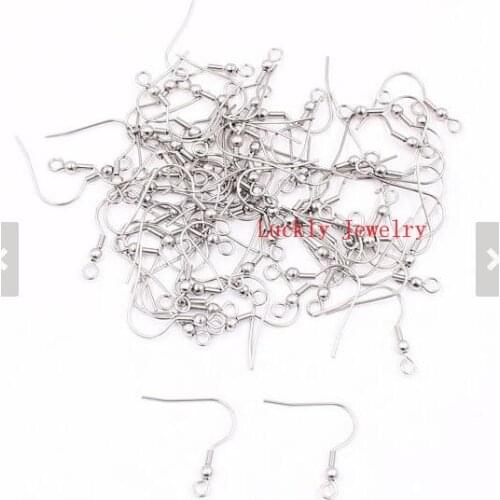 Lot 200pcs 20*21mm Stainless Steel Ear Wires Hooks ~with Bead + Coil Earring Findings Jewelry Finding