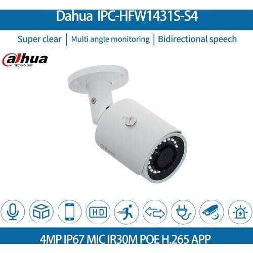 Dahua IPC-HFW1431S-S4 Original Mini Bullet IP Camera 4MP APP 30M IR IVS H.265 IP67 security Camera Whole Sale IR Camera O