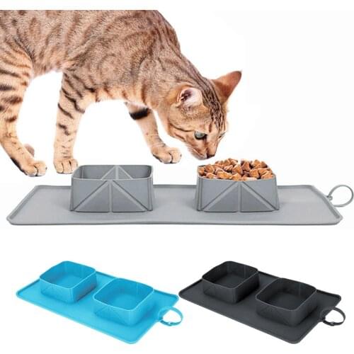 Pet Dog Bowl Foldable Silicone Bowls Portable Outdoor Travel Puppy Dogs Food Water Container Feeding Double Bowls Feeder Dishes