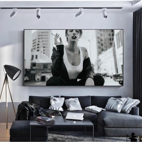 Modern Street Smoking Girl Canvas Painting Posters And Prints Modern Mural Pictures Living Room Decoration Frameless