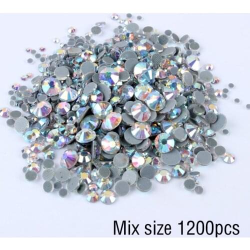 1200pcs Mix size Hotfix Rhinestones Shiny Crystal AB Flatback stone SS6-SS30 for Clothes DIY Decoration free shipping