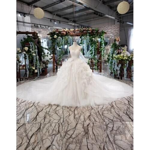 BGW HT42127 Princess Wedding Dress With Train O-neck Sleeveless Illusion Back Handmade Puffy Fairy Wedding Gown Trajes De Novia