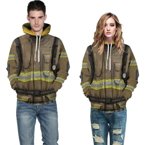 Women Men 3D Cosplay Hoodies Fire Department Elvis Firefighter Suit Print Hooded Sweatshirts Male Female Fashion Pullovers Tops