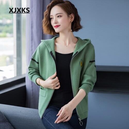 XJXKS 2021 autumn winter new thick women jacket cardigan plus size fashion hooded zipper cardigan women coat