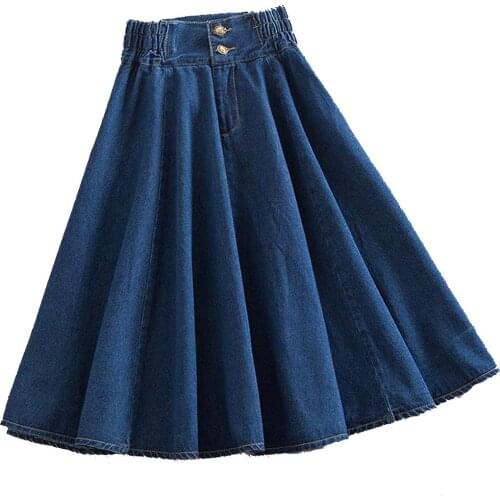 Womens Jeans Skirt Denim 2021 Fashion Ladies High Waist A Line Skirts Vintage Jupe Femme Casual Loose Midi Saia Jeans Feminina