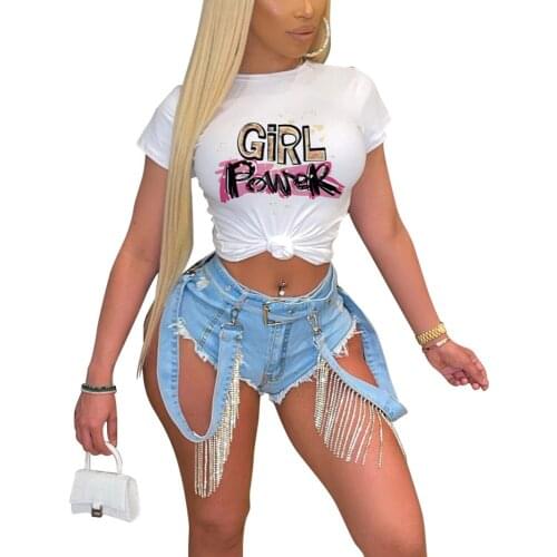 INS Color Letter Printed Short Sleeve T-shirt Womens Summer Korean Style Fashionable Student High Waist Midriff-Baring Top