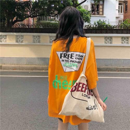 Womens Short-Sleeved t-Shirt With Missing Lower Body Summer English Printed Loose Bf Harajuku Style Trendy Top