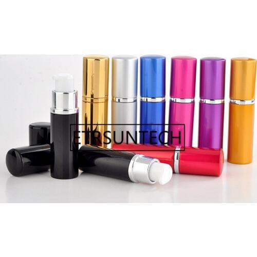 100pcs New Style 10ML Mini Portable Aluminum Refillable Shampoo Bottle With Pump Empty Glass Cosmetic Cream Case For Travler