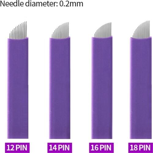 12/14/16/18pin 0.18/0.2MM 200PCS Permanent Makeup Eyebrow Tattoo Blade Microblading Needles For 3D Embroidery Manual Tattoo Pen
