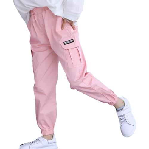 Girl Cargo Pants Solid Color Trousers Girl Spring Autumn Children Pants Casual Style Girls Clothes 6 8 10 12 14