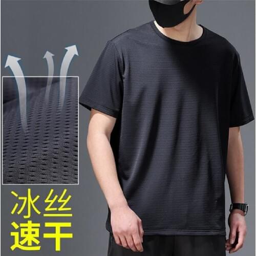 Quick Dry Breathable Ice Silk Short Sleeve Mens Summer Thin Mesh Quick-drying T-shirt Large Size Loose Clothes Mens Stalls
