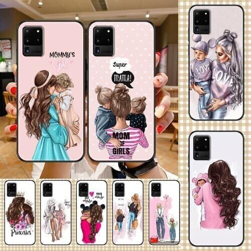 Spuer Mama Baby Mom Girl Phone case For Samsung Galaxy Note 4 8 9 10 20 S8 S9 S10 S10E S20 Plus UITRA Ultra black painting shell