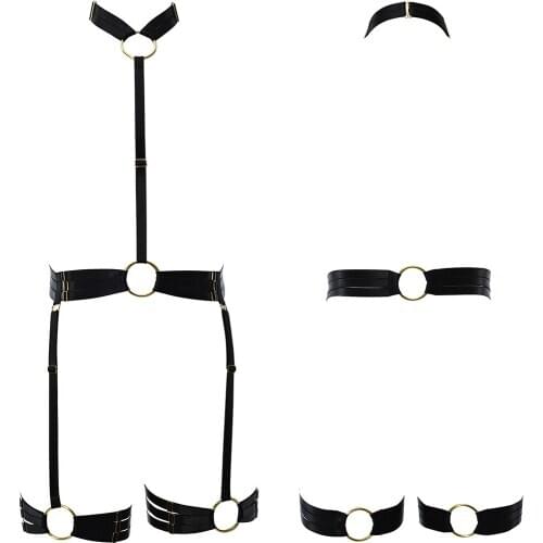 Black Harness Garter Belt Body Cage Set Goth Bondage Bodysuit Women Sexy Lingerie Crop Top Bra Hollow Punk Body Harness