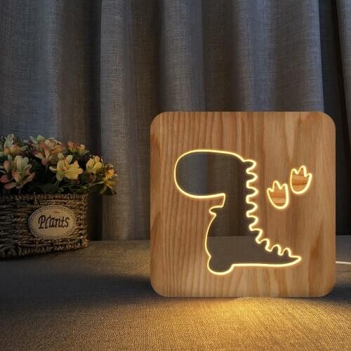 Dinosaur Shpe Led 3d Wooden Lamp Creative Bedroom Bedside Decorative Table Lamp Baby Sleep Night Lamp for Kids Xmas Gift