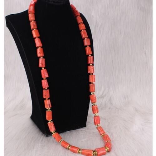 Dudo 40 Inches 15mm Nature Coral Jewelry Set Orange / Red African necklace Set For Groom Men Nigerian Wedding Beads Traditional