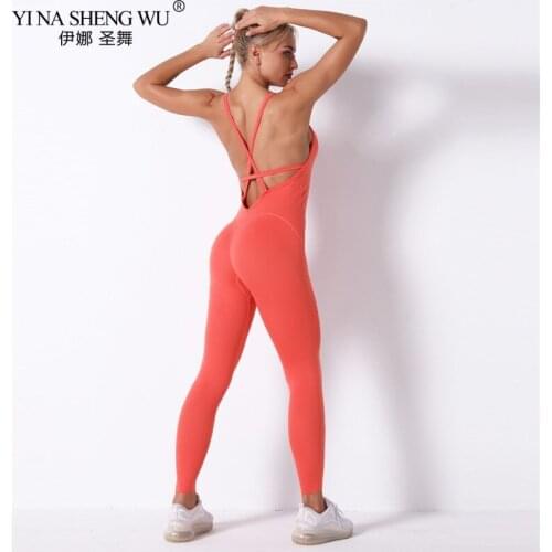 Hips Push Up Elastic Jumpsuit Sexy One Piece Yoga Suit Women Tracksuit Yoga High Waist Slim Sport Backless Running Sportswear