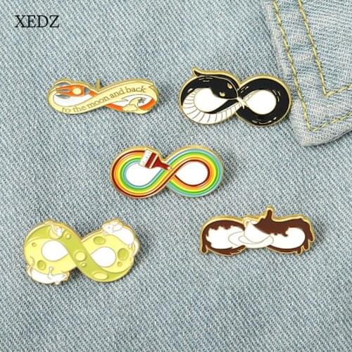 XEDZ Infinity Symbol Enamel Brooch Mobius Striped Snake Pin Rocket Cheese Rocket Coffee Badge Jewelry Gift