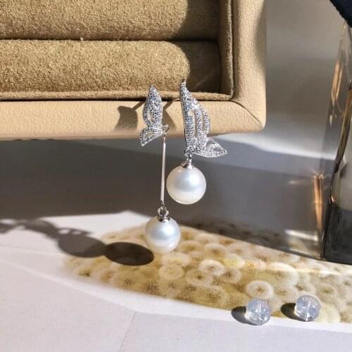 Angel Wing Shape 925 Sterling Silver Earrings Findings Settings Base Mountings Parts Mounts for Pearls Agate Crystal Jade