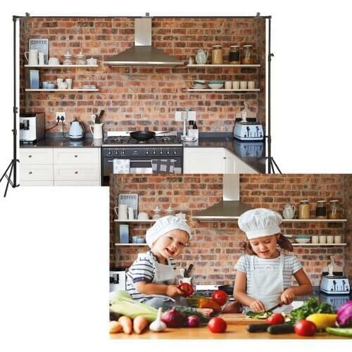 Brick Wall Kitchen Backdrop Kitchen Photography Banner Furniture Decorations Baby Kids Portrait Photo Studio Backgrounds Props