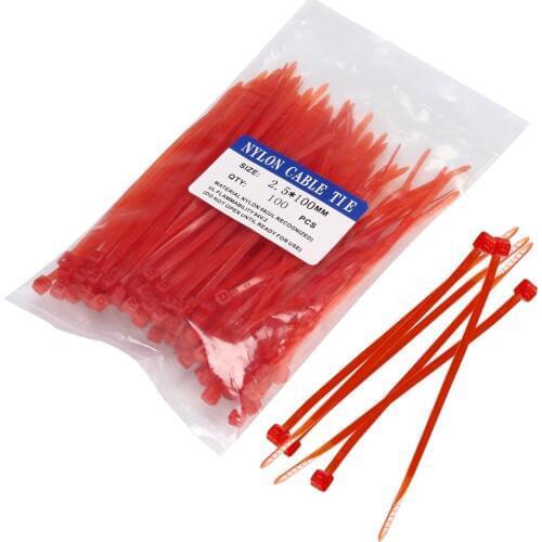 QTY:100 2.5X100mm Self-Locking Cable Ties Nylon Clamps Plastic Zip Ties 5 Color Wire Tie Black White Blue Green Yellow Red