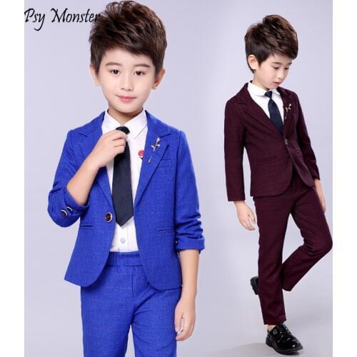 Flower Boys Wedding Suit Sets Children Formal British Perfomance Party Costume Kids Blazer Pants 2pcs Clothing Sets