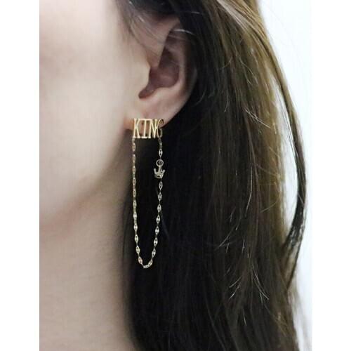 King Crown Tassel Stud Earring Line for Woman 18 K Gold Plated 316 Stainless Steel Earring Titanium Steel Jewelry Hypoallergenic