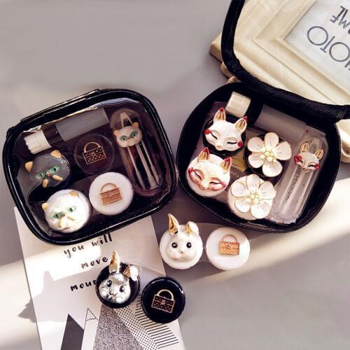 Lovely Handmade Contact Lens Case Set With Mirror Travel Lenses Box Eye Contact Lens Box 2Pairs Container For Women
