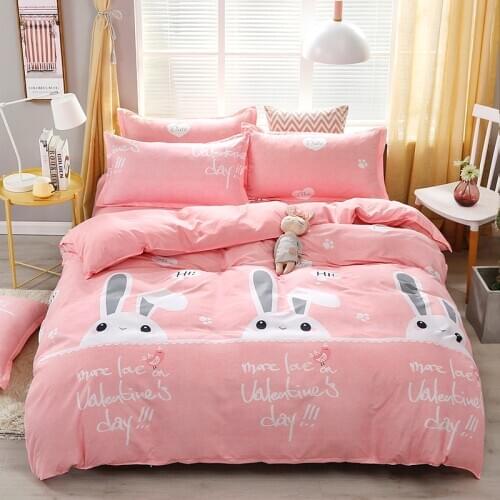 Cartoon Bedding Set Cute Pink Rabit Duvet Cover Sheet With Pillowcase Set Soft Bedclothes For Kids Baby Girls
