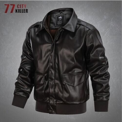 Flight Suit Leather Jacket Men Pilot Combat Bomber PU Leather Coats Male Casual Loose Wear-resistant Motorcycle Mens Jackets