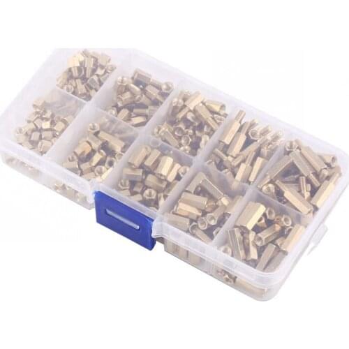 M3 Brass Screw and Nut 300 Pieces Combination Kit Brass Pillar Foot Gasket Set with Storage Box