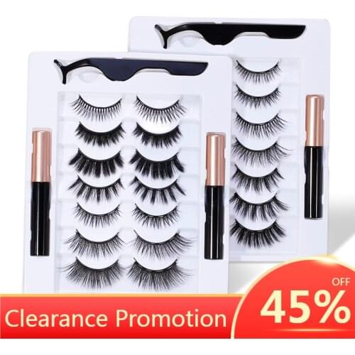 5/7/10 Pairs Magnetic False Eyelashes Magnetic Liquid Eyeliner & Tweezer Multiple Styles Natural Thick Eyelashes Set Wholesale